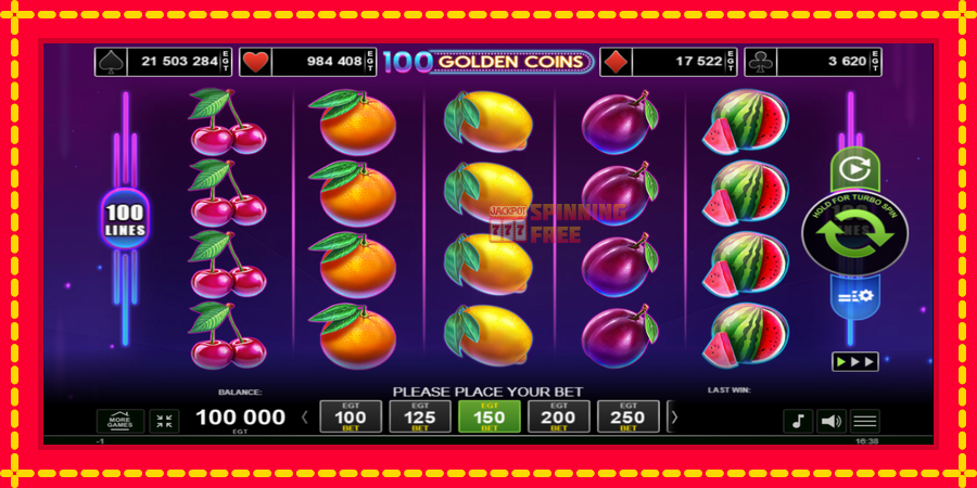 100 Golden Coins mesin slot dengan animasi cerah, gambar 1