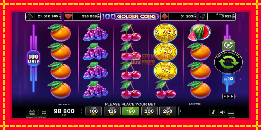 100 Golden Coins mesin slot dengan animasi cerah, gambar 2