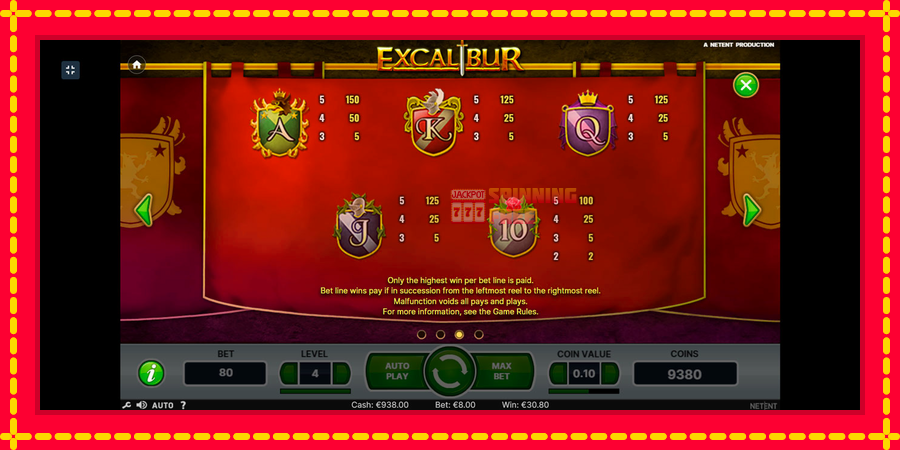 Excalibur mesin slot dengan animasi cerah, gambar 8