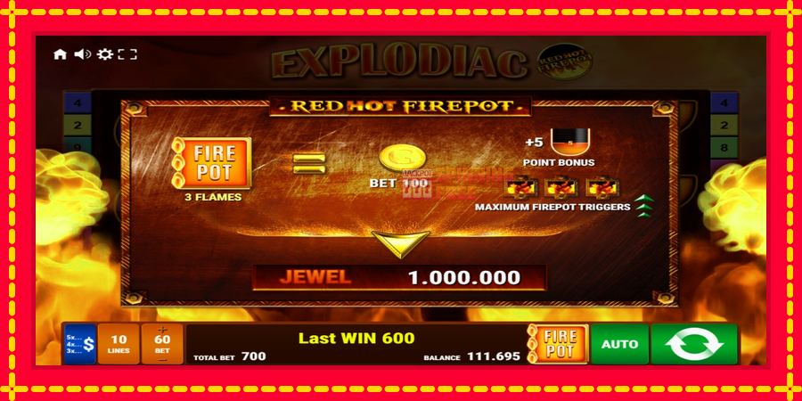 Explodiac Red Hot Firepot mesin slot dengan animasi cerah, gambar 6