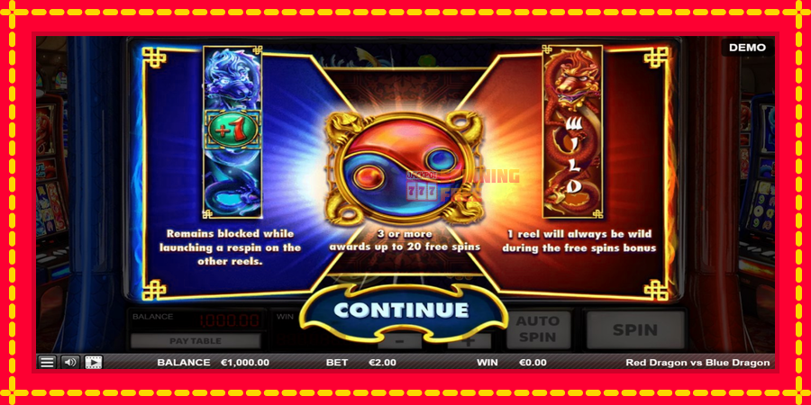 Red Dragon vs Blue Dragon mesin slot dengan animasi cerah, gambar 1