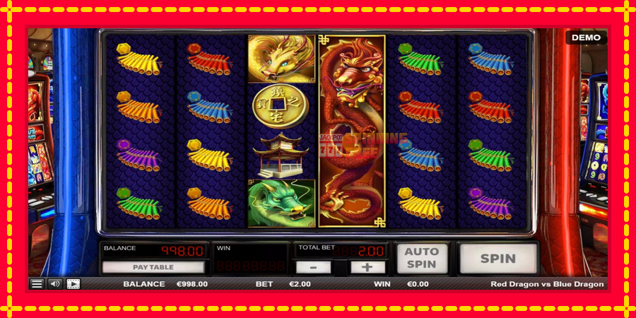 Red Dragon vs Blue Dragon mesin slot dengan animasi cerah, gambar 2