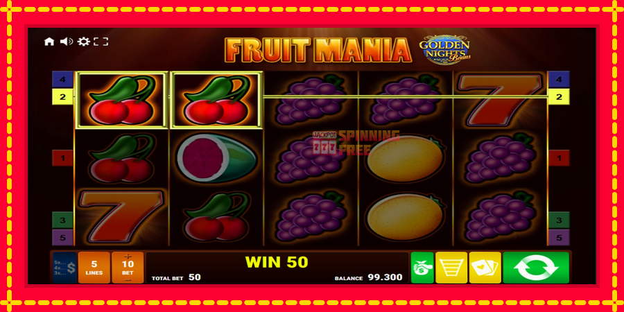 Fruit Mania Golden Nights mesin slot dengan animasi cerah, gambar 2