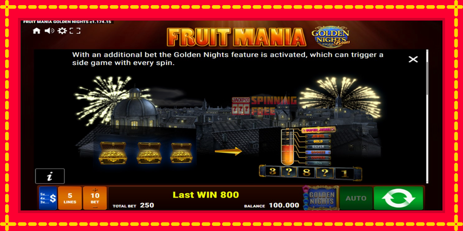 Fruit Mania Golden Nights mesin slot dengan animasi cerah, gambar 5