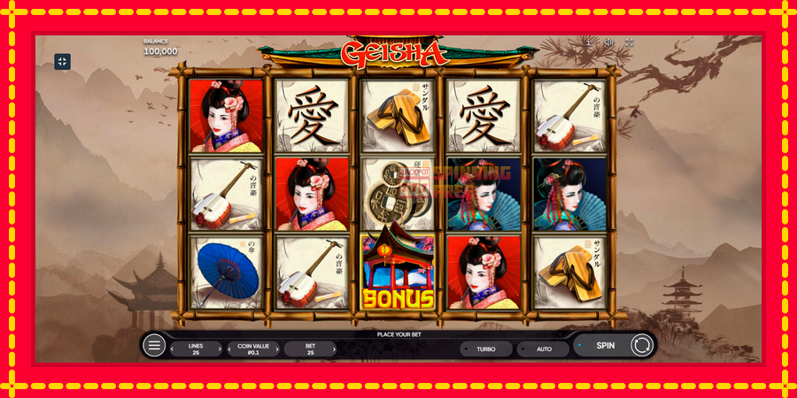 Geisha mesin slot dengan animasi cerah, gambar 1