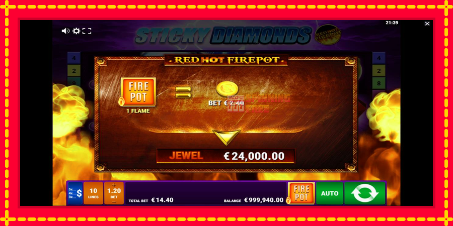 Sticky Diamonds Red Hot Firepot mesin slot dengan animasi cerah, gambar 4