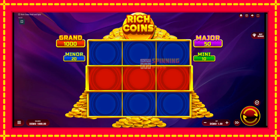 Rich Coins Hold and Spin mesin slot dengan animasi cerah, gambar 1