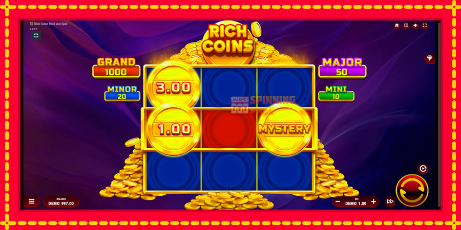 Rich Coins Hold and Spin mesin slot dengan animasi cerah, gambar 2