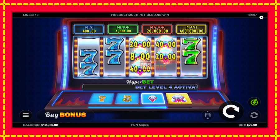 Firebolt Multi 7s Hold and Win mesin slot dengan animasi cerah, gambar 3