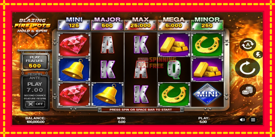 Blazing Fire Pots Hold & Spin mesin slot dengan animasi cerah, gambar 1