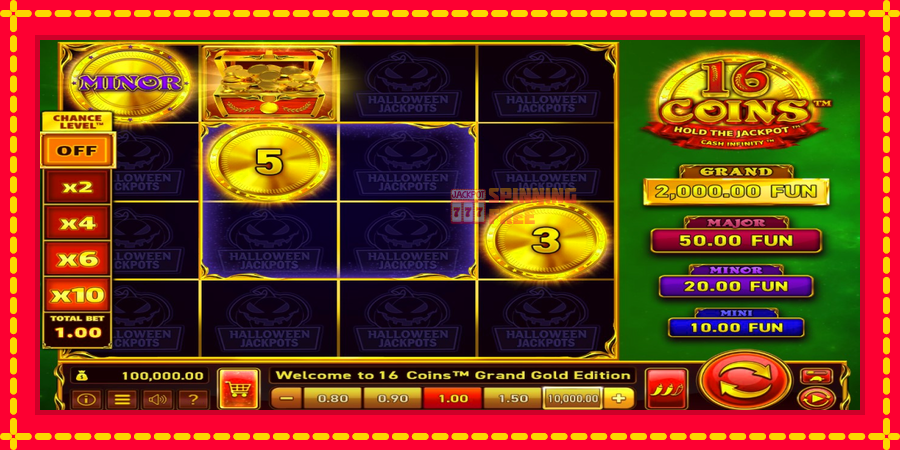 16 Coins Grand Gold Edition Halloween Jackpots mesin slot dengan animasi cerah, gambar 1