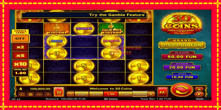 30 Coins Halloween Jackpots mesin slot dengan animasi cerah, gambar 1