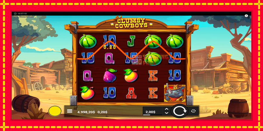 Clumsy Cowboys mesin slot dengan animasi cerah, gambar 2