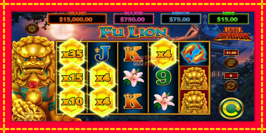 Jewel of the Dragon Fu Lion mesin slot dengan animasi cerah, gambar 2