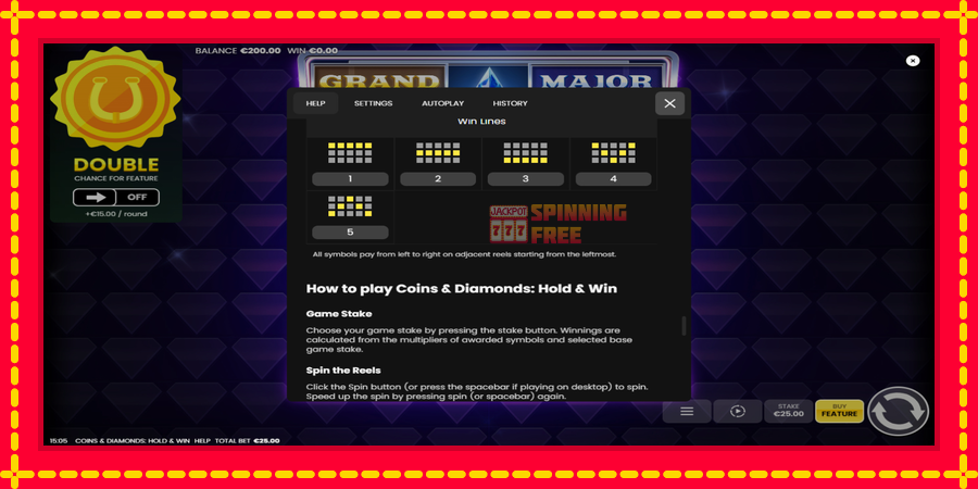 Coins & Diamonds: Hold and Win mesin slot dengan animasi cerah, gambar 7