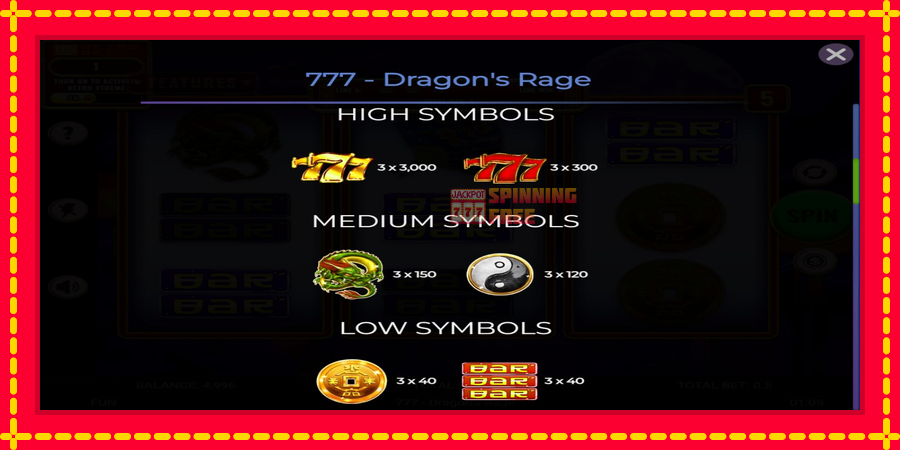 777 - Dragons Rage mesin slot dengan animasi cerah, gambar 5