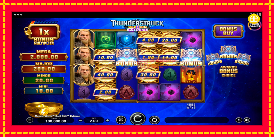 Thunderstruck Gold Blitz Extreme mesin slot dengan animasi cerah, gambar 1