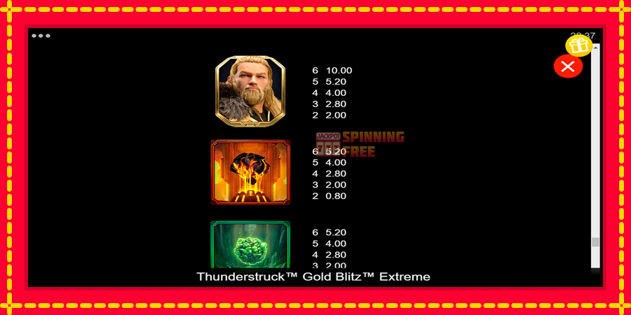 Thunderstruck Gold Blitz Extreme mesin slot dengan animasi cerah, gambar 6