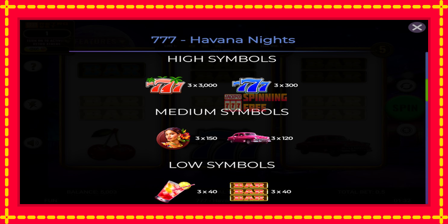 777 - Havana Nights mesin slot dengan animasi cerah, gambar 5