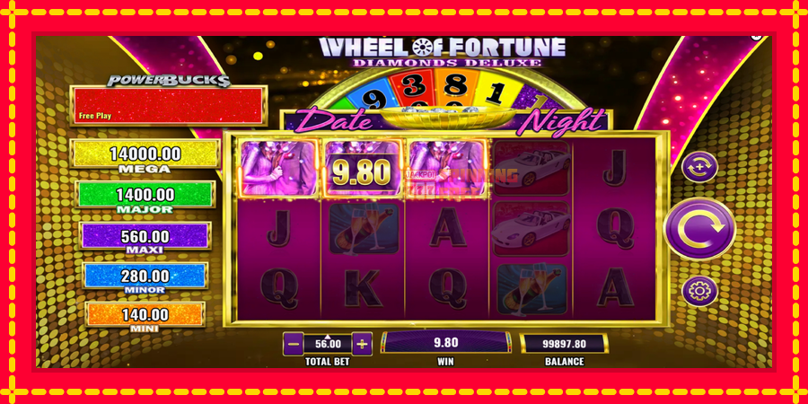 PowerBucks Wheel of Fortune Diamonds Deluxe Date Night mesin slot dengan animasi cerah, gambar 3