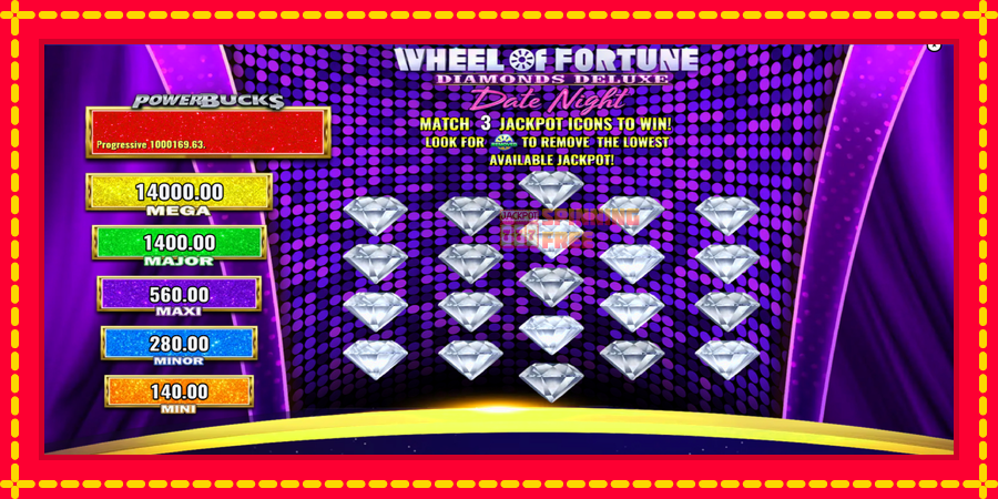 PowerBucks Wheel of Fortune Diamonds Deluxe Date Night mesin slot dengan animasi cerah, gambar 4