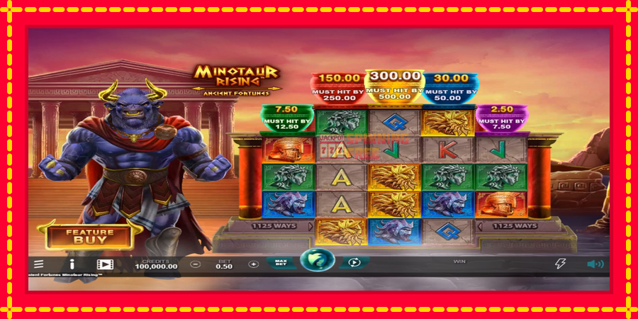 Ancient Fortunes Minotaur Rising mesin slot dengan animasi cerah, gambar 1