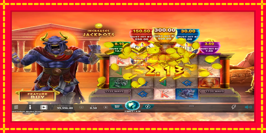 Ancient Fortunes Minotaur Rising mesin slot dengan animasi cerah, gambar 3