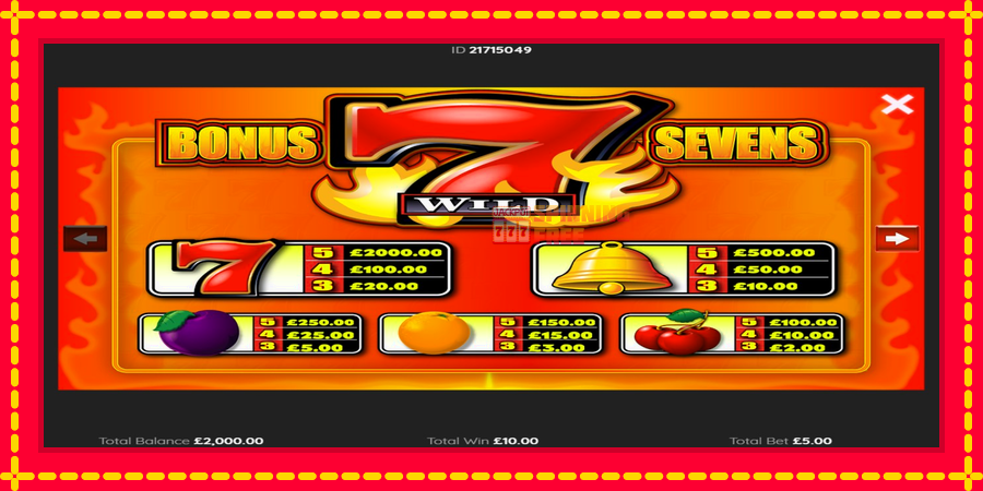 Bonus Sevens Wild mesin slot dengan animasi cerah, gambar 3