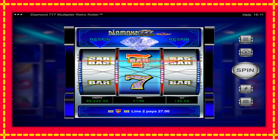 Diamond 777 Multiplier Retro Roller mesin slot dengan animasi cerah, gambar 3