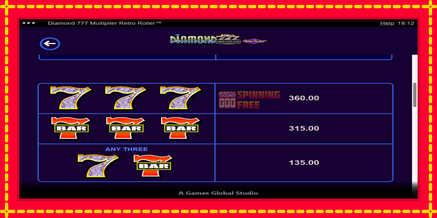 Diamond 777 Multiplier Retro Roller mesin slot dengan animasi cerah, gambar 6