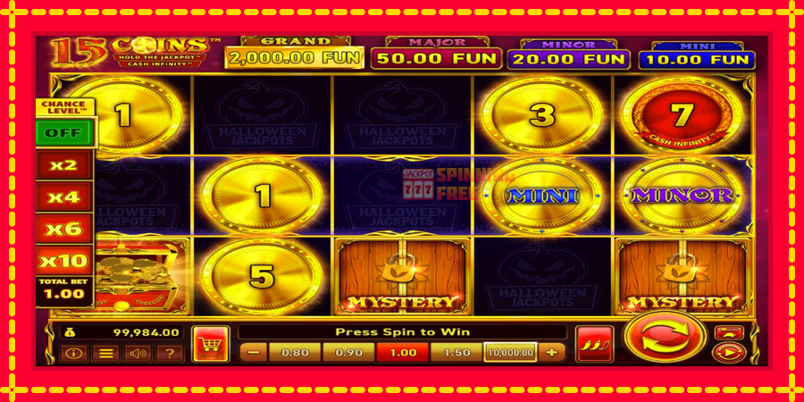 15 Coins Grand Gold Edition Halloween Jackpot mesin slot dengan animasi cerah, gambar 2