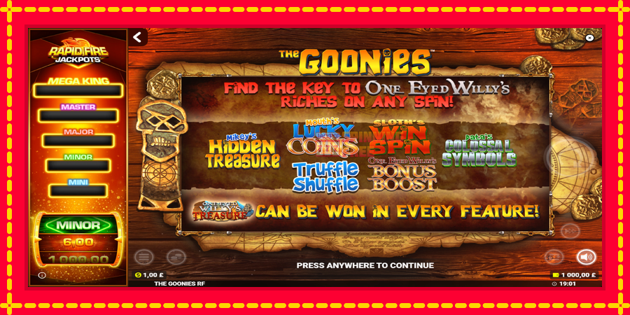 The Goonies Deluxe Rapid Fire Jackpots mesin slot dengan animasi cerah, gambar 1