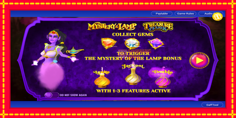 Mystery of the Lamp Treasure Oasis mesin slot dengan animasi cerah, gambar 1