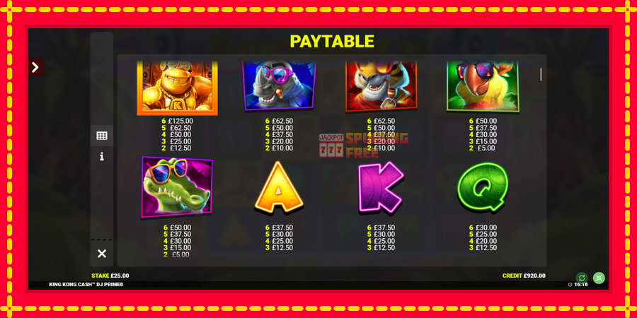 King Kong Cash DJ Prime8 Rapid Fire Jackpots mesin slot dengan animasi cerah, gambar 5