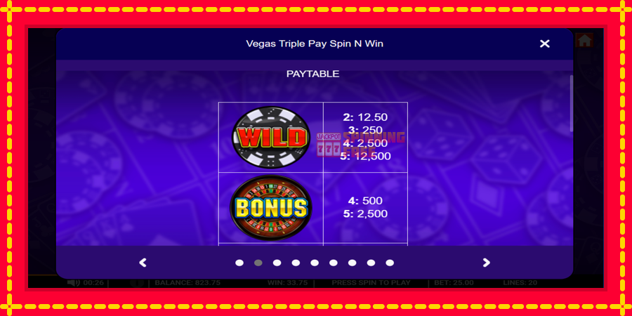 Vegas Triple Pay Spin n Win mesin slot dengan animasi cerah, gambar 3