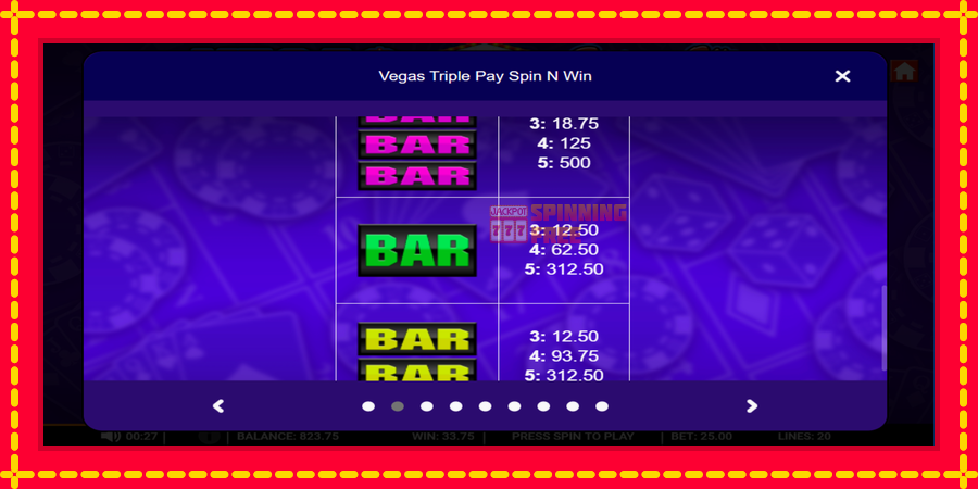 Vegas Triple Pay Spin n Win mesin slot dengan animasi cerah, gambar 4