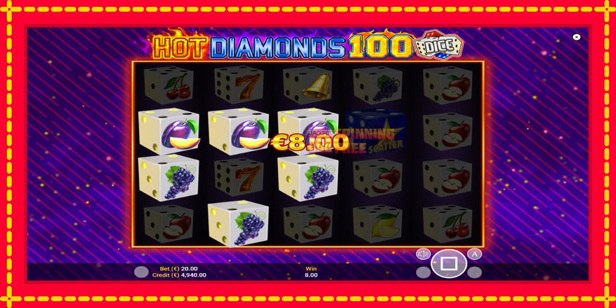 Hot Diamonds 100 Dice mesin slot dengan animasi cerah, gambar 2