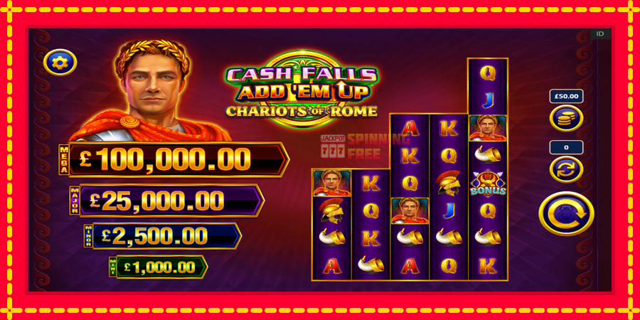 Cash Falls: Add Em Up Chariots of Rome mesin slot dengan animasi cerah, gambar 2