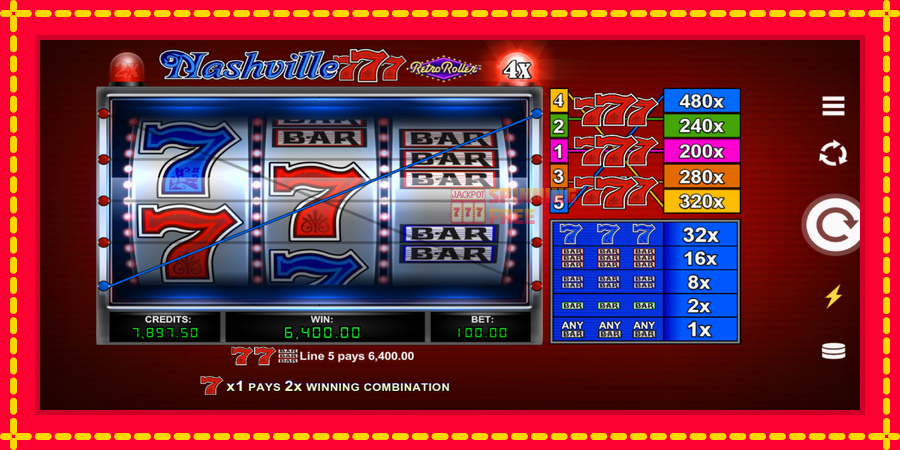 Nashville 777 Retro Roller mesin slot dengan animasi cerah, gambar 2