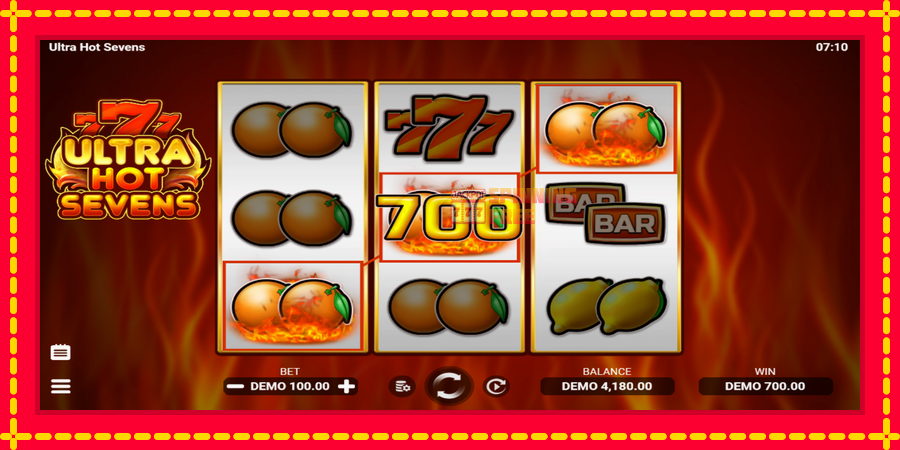 Ultra Hot Sevens mesin slot dengan animasi cerah, gambar 3