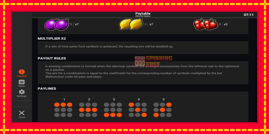 Ultra Hot Sevens mesin slot dengan animasi cerah, gambar 5
