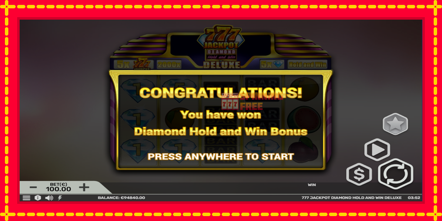 777 Jackpot Diamond Hold and Win Deluxe mesin slot dengan animasi cerah, gambar 4