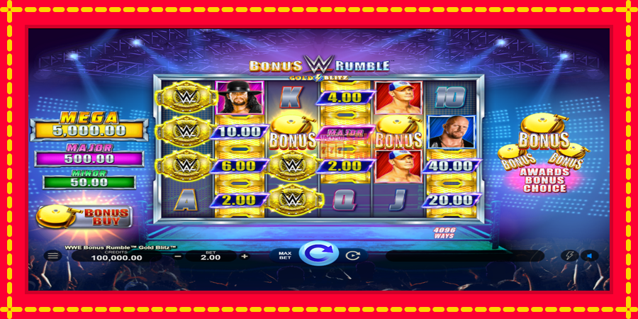 WWE Bonus Rumble Gold Blitz mesin slot dengan animasi cerah, gambar 1