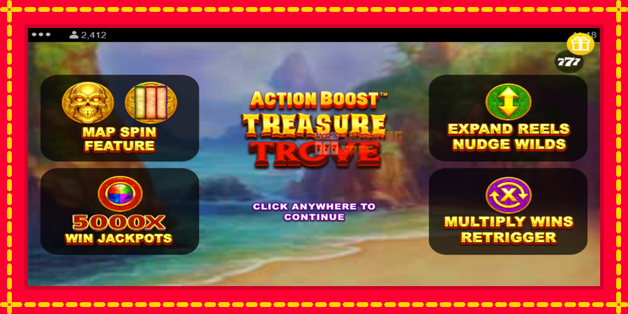 Action Boost Treasure Trove mesin slot dengan animasi cerah, gambar 1