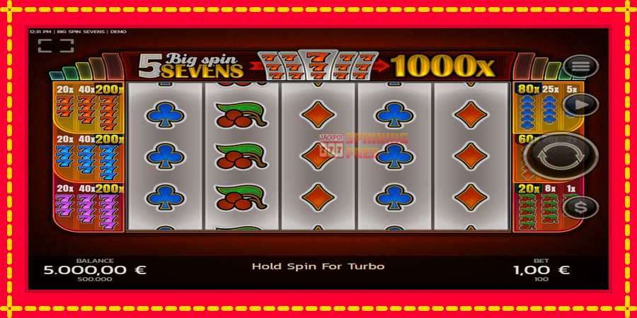 Big Spin Sevens mesin slot dengan animasi cerah, gambar 1