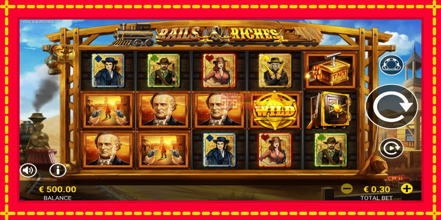 Rails & Riches mesin slot dengan animasi cerah, gambar 1