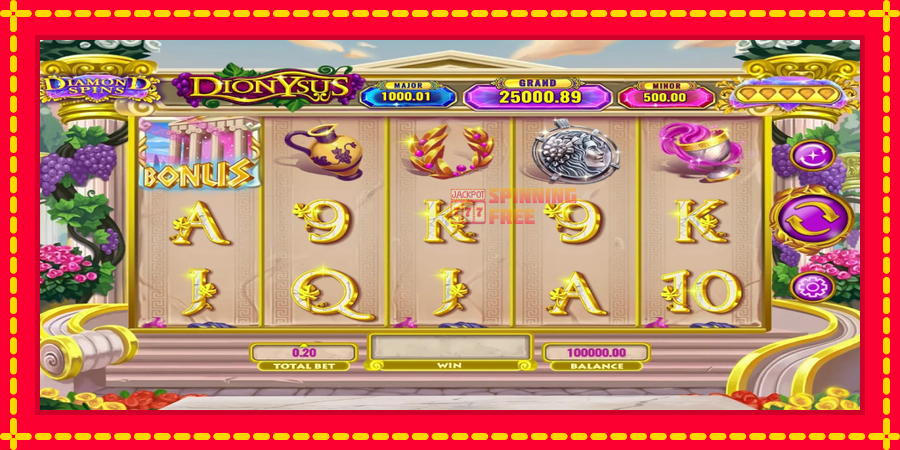 Diamond Spins Dionysus mesin slot dengan animasi cerah, gambar 1