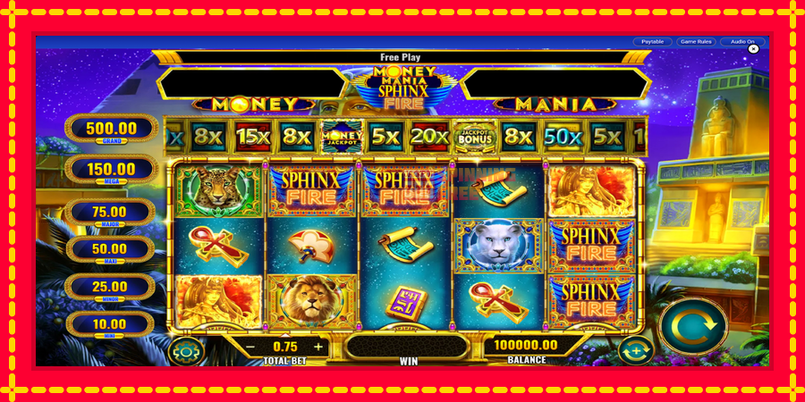 Money Mania Sphinx Fire mesin slot dengan animasi cerah, gambar 2