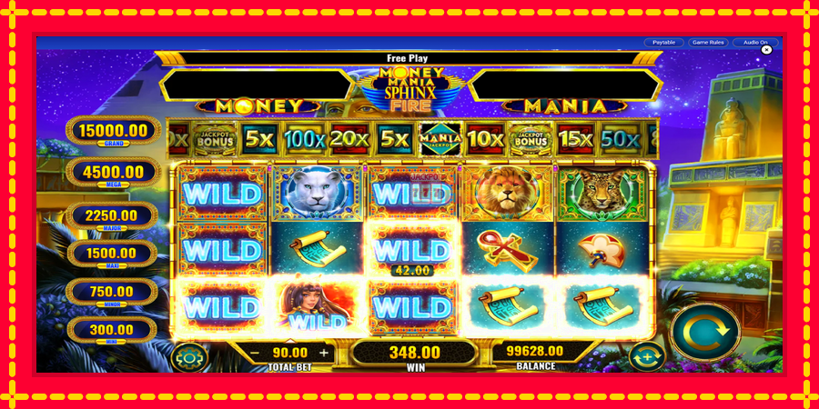 Money Mania Sphinx Fire mesin slot dengan animasi cerah, gambar 3