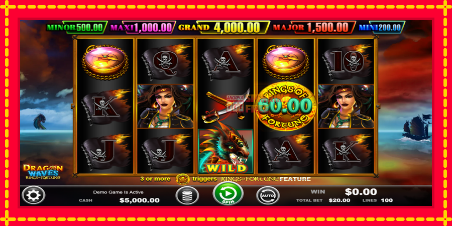 Dragon Waves - Rings of Fortune mesin slot dengan animasi cerah, gambar 1